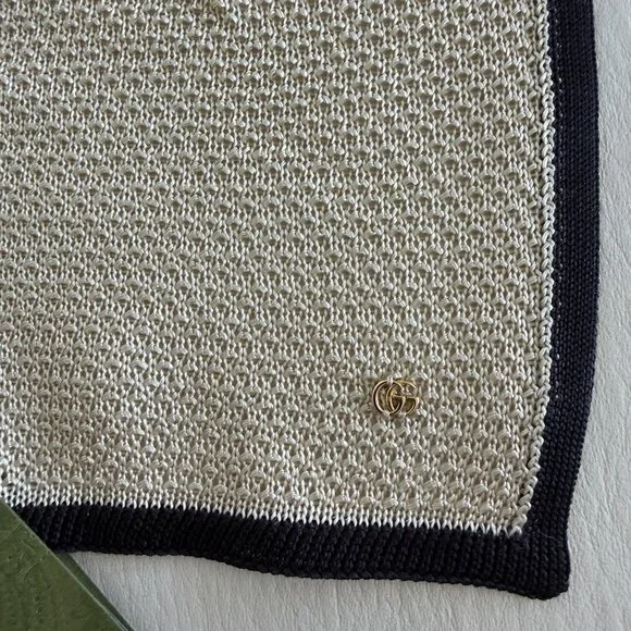 NEW Auth GUCCI Ivory/Black 100% SILK KNIT Pocket Square Handkerchief - Picture 5 of 7